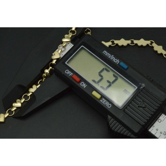 Real 14K Yellow Gold 5.3mm Puffed Heart Link Ankle Bracelet 9-10 - Picture 5 of 6